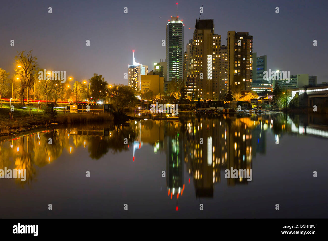 Donau City Vienna Reflected In The Old Danube River At Night Donau City Donaustadt Vienna Vienna State Austria Stock Photo Alamy