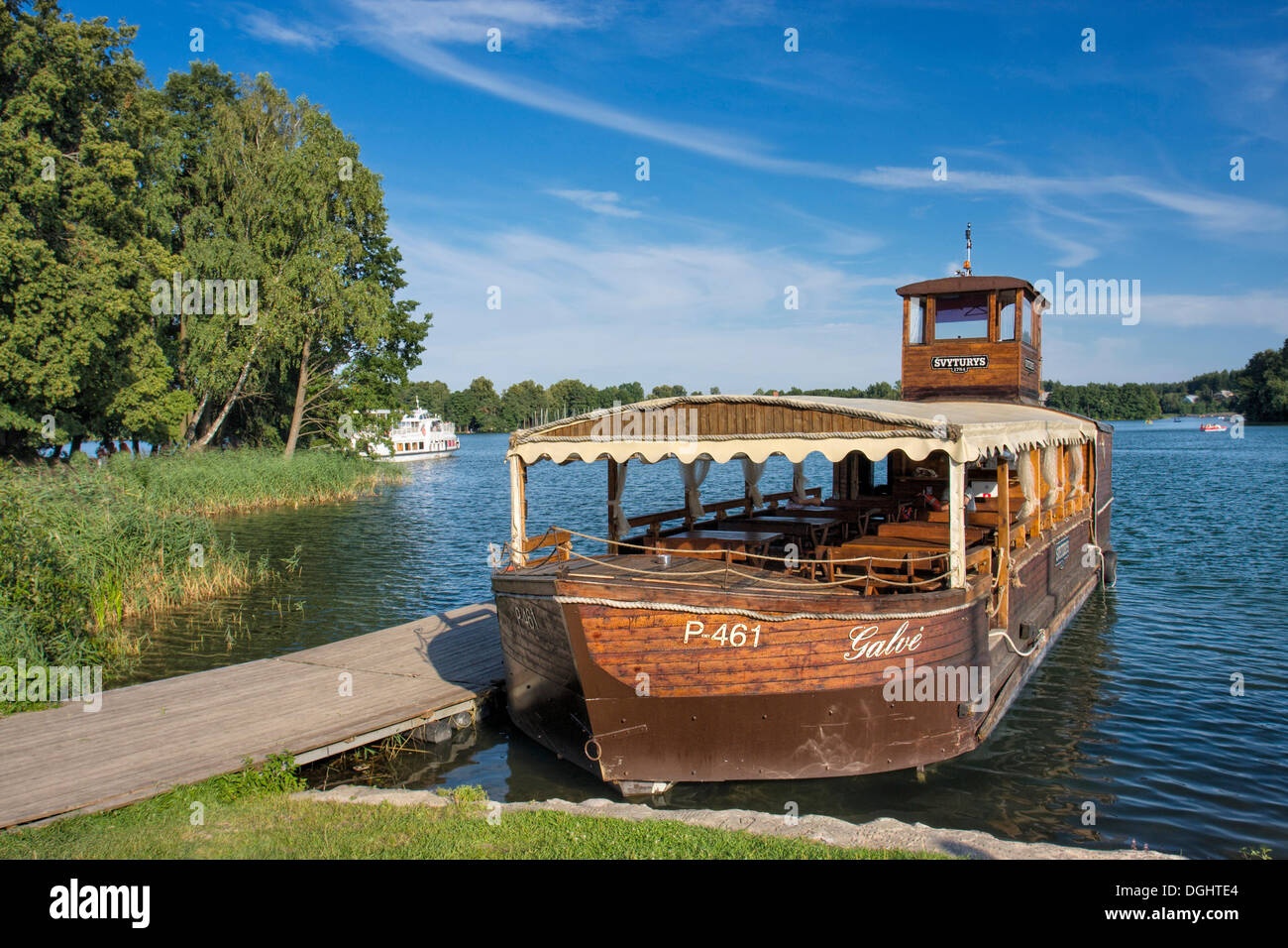 Boat on Galve Lake near Trakai Island Castle, Trakai Historical National Park, Lithuania, Europe Stock Photo