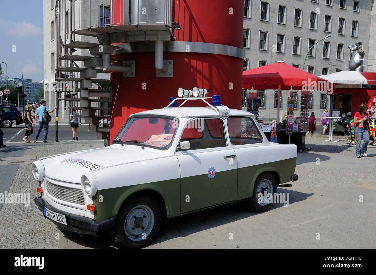 Fake police car, Trabant, also called Trabi, Berlin Stock Photo
