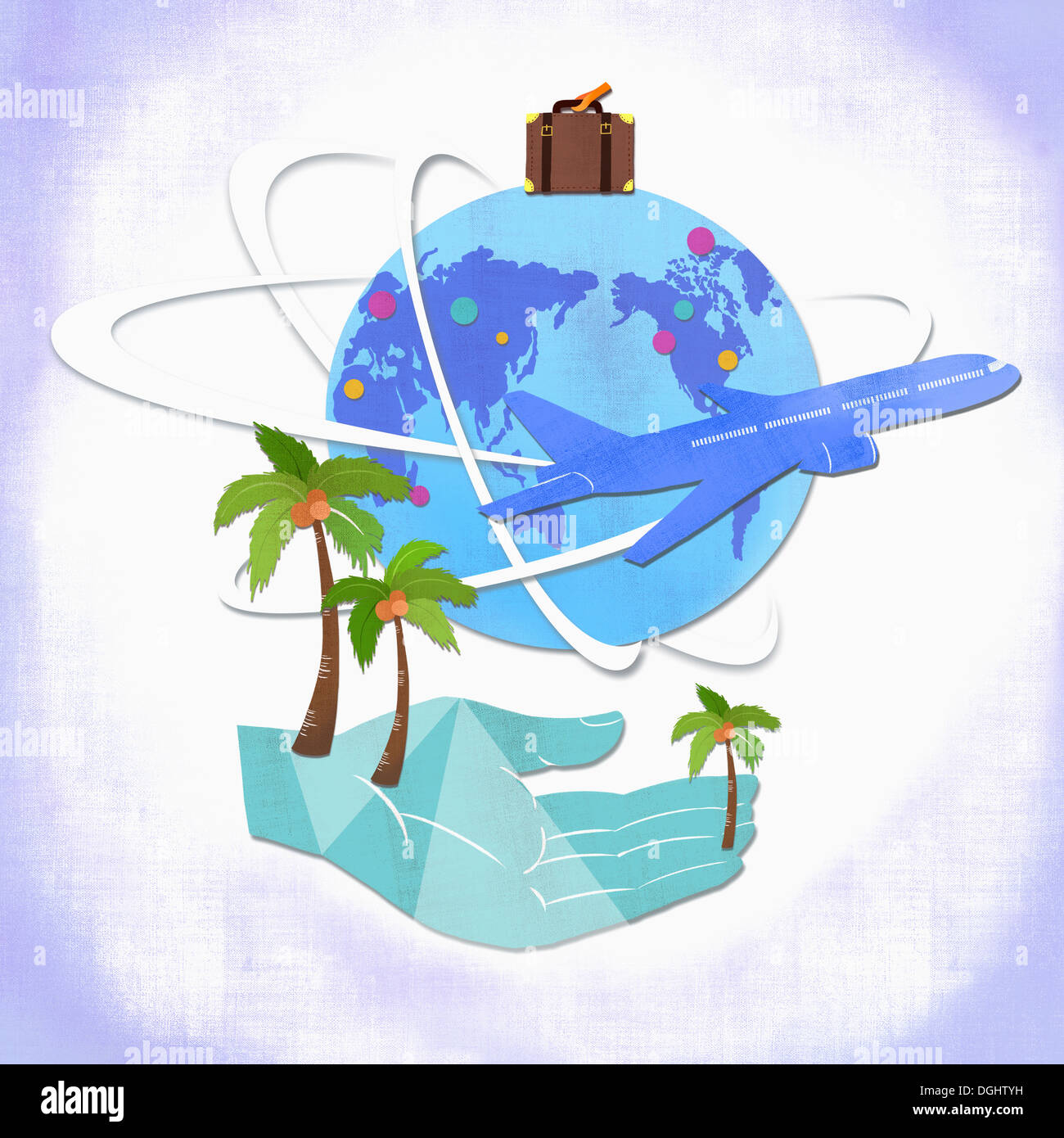 an illustration of an airplane flying around the globe Stock Photo - Alamy