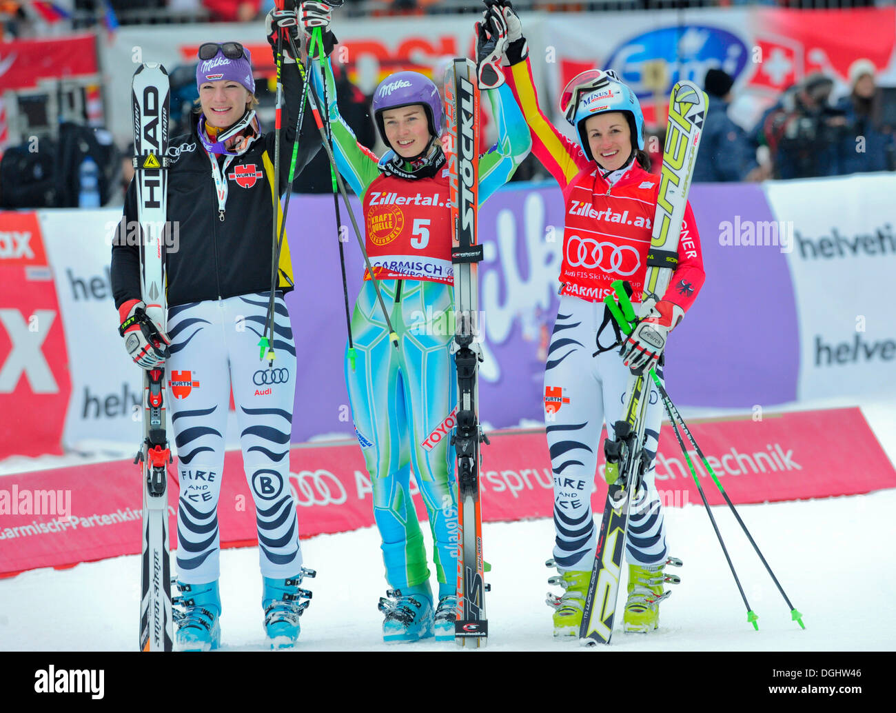 Tina Maze Maria Riesch Kathrin Hoelzl Ski World Cup Stock Photo Tina Maze Maria Riesch Kathrin Hoelzl Ski World Cup Stock Photo