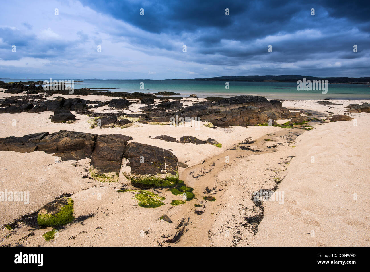 Beach landscape with a dramatic sky, Connemara, Ireland, Europe Stock Photo