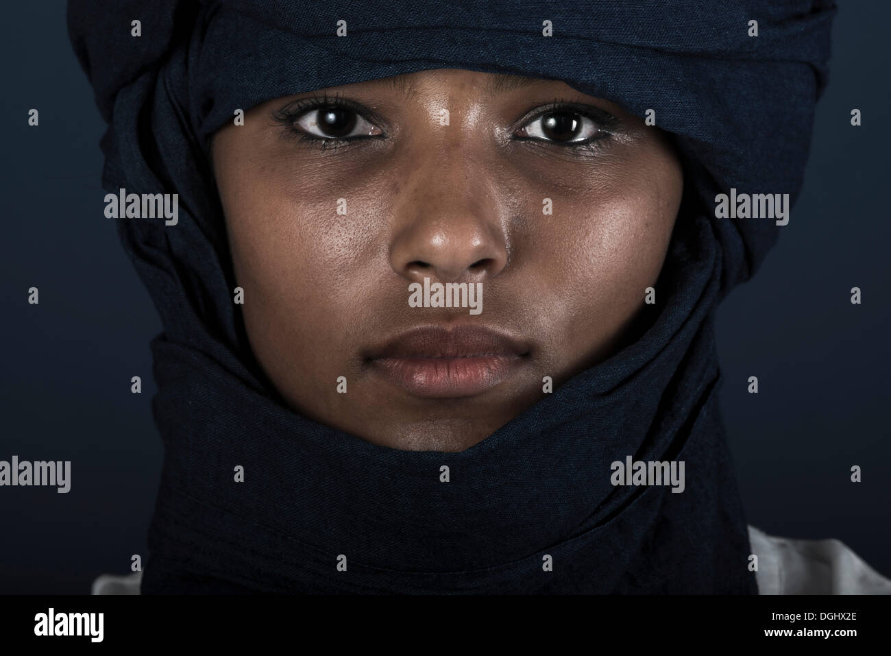 Tuareg girl, Targia, veiled with a chech, portrait, Algeria, North Africa, Africa Stock Photo