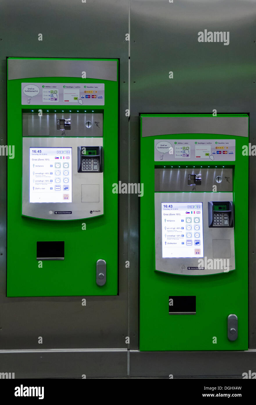 Ticket vending machines, Graz Central Station, Hauptbahnhof, Graz, Styria, Austria Stock Photo