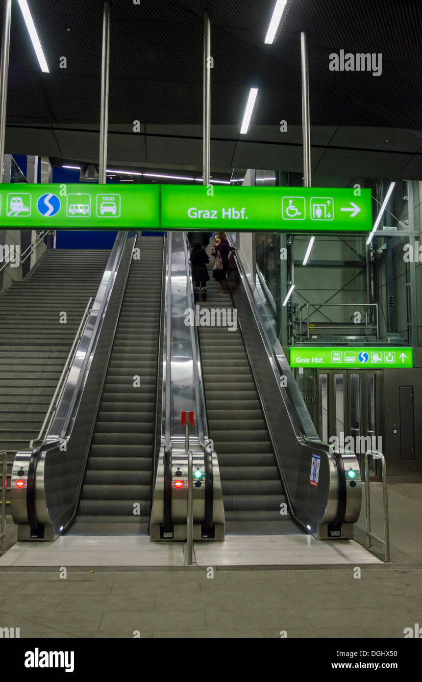 Escalators, Graz Central Station, Hauptbahnhof, Graz, Styria, Austria Stock Photo