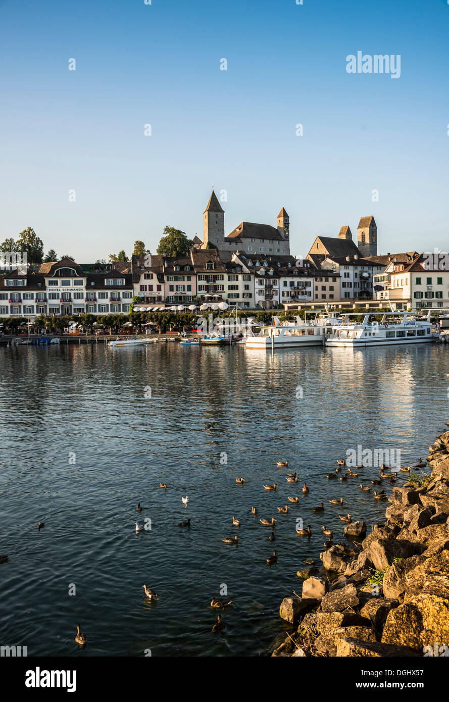 Harbour promenade, harbour, Rapperswil, Rapperswil-Jona, Canton of St. Gallen, Switzerland Stock Photo