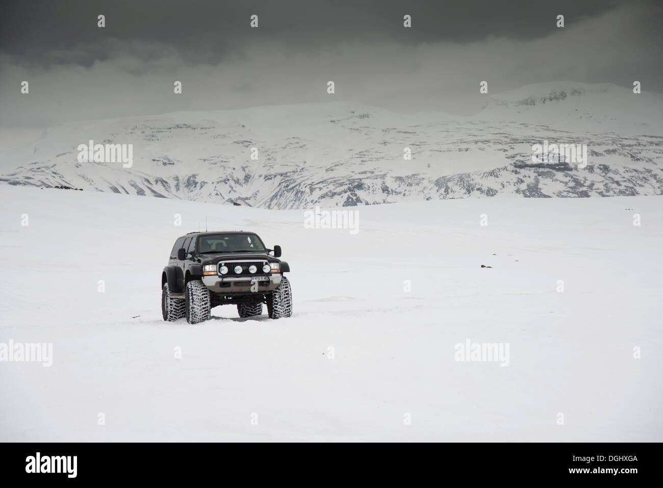Super Jeep in the highlands, Langjökull, Southern Region, Iceland Stock Photo