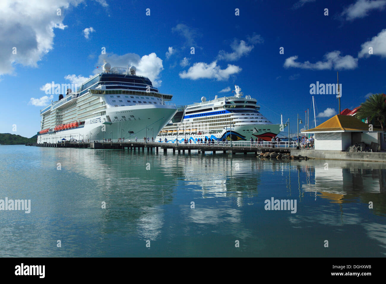 Cruise ships, Redcliffe Quay, St. Johns, Antigua, Antigua and Barbuda Stock Photo