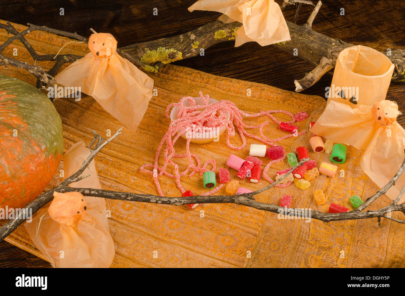 Assortment of varied candy in a Halloween decoration Stock Photo - Alamy