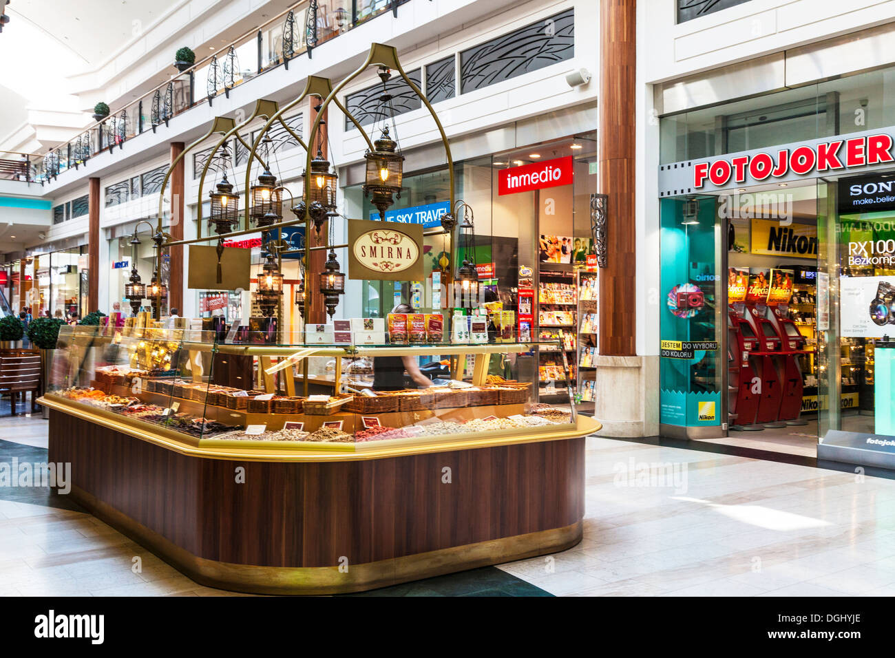 A confectionary stall inside the Arkadia shopping mall in Warsaw which is the largest in Central Europe. Stock Photo
