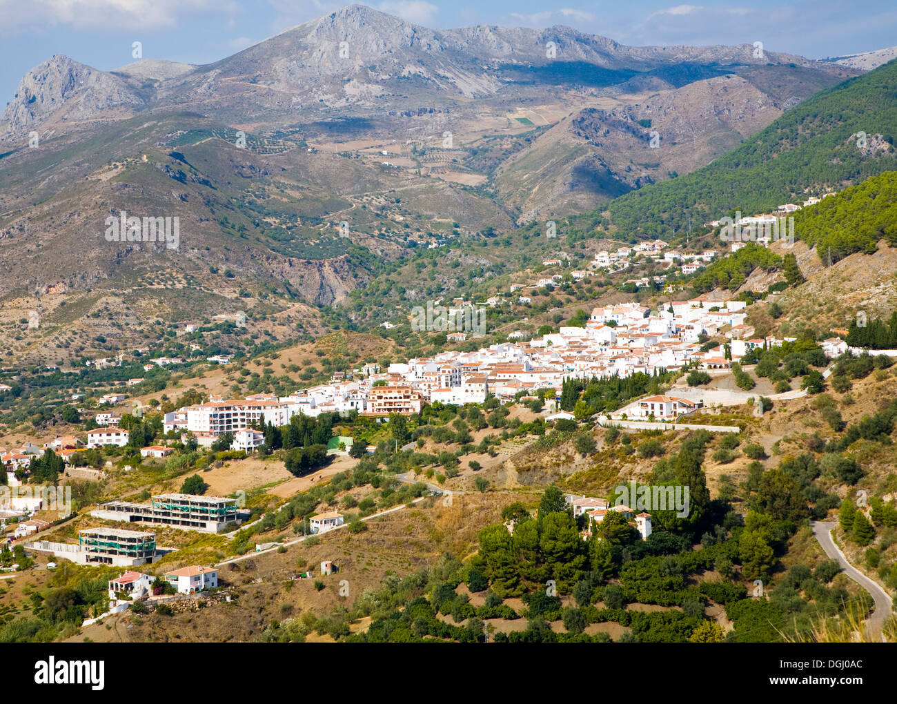 Pueblos Blancos white village of Alcaucin, Malaga province, Spain Stock Photo
