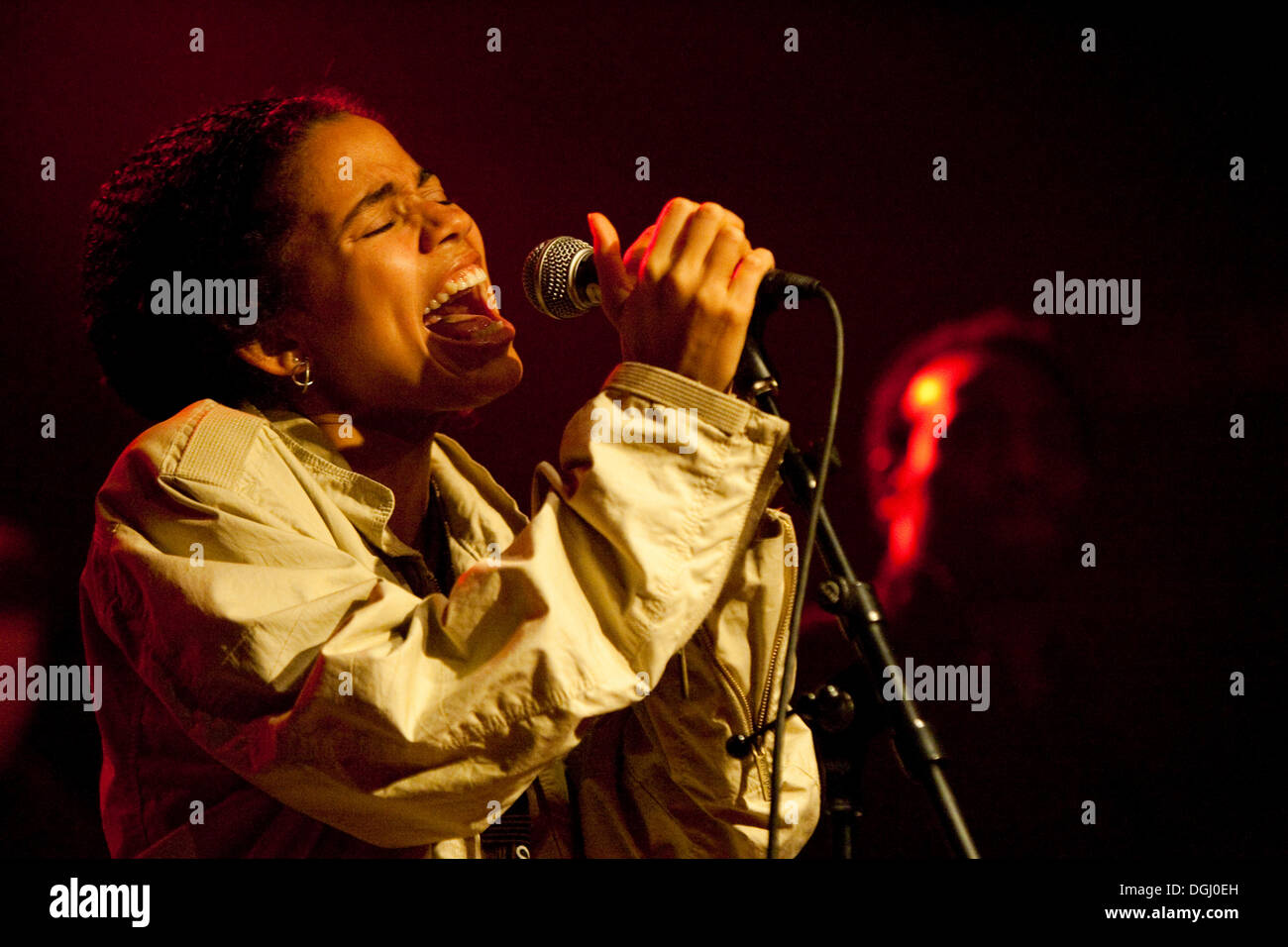 Nneka, Nigerian hip-hop-soul singer songwriter, based in Hamburg, live in the Schueuer, Lucerne, Switzerland Stock Photo