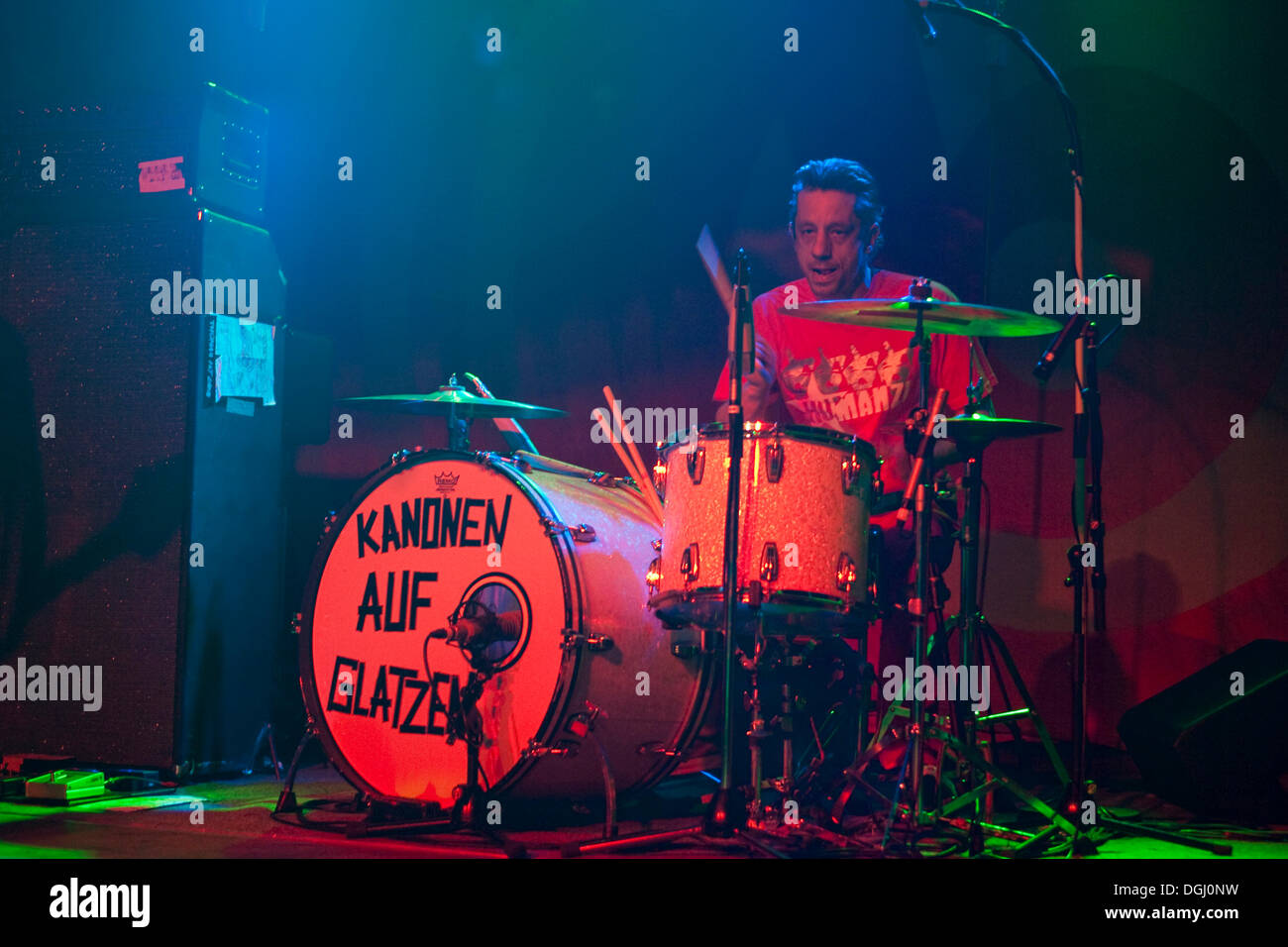 Thomas Goetz, drummer of the German alternative-rock-punk band Beatsteaks live in the Schueuer venue, Lucerne, Switzerland Stock Photo