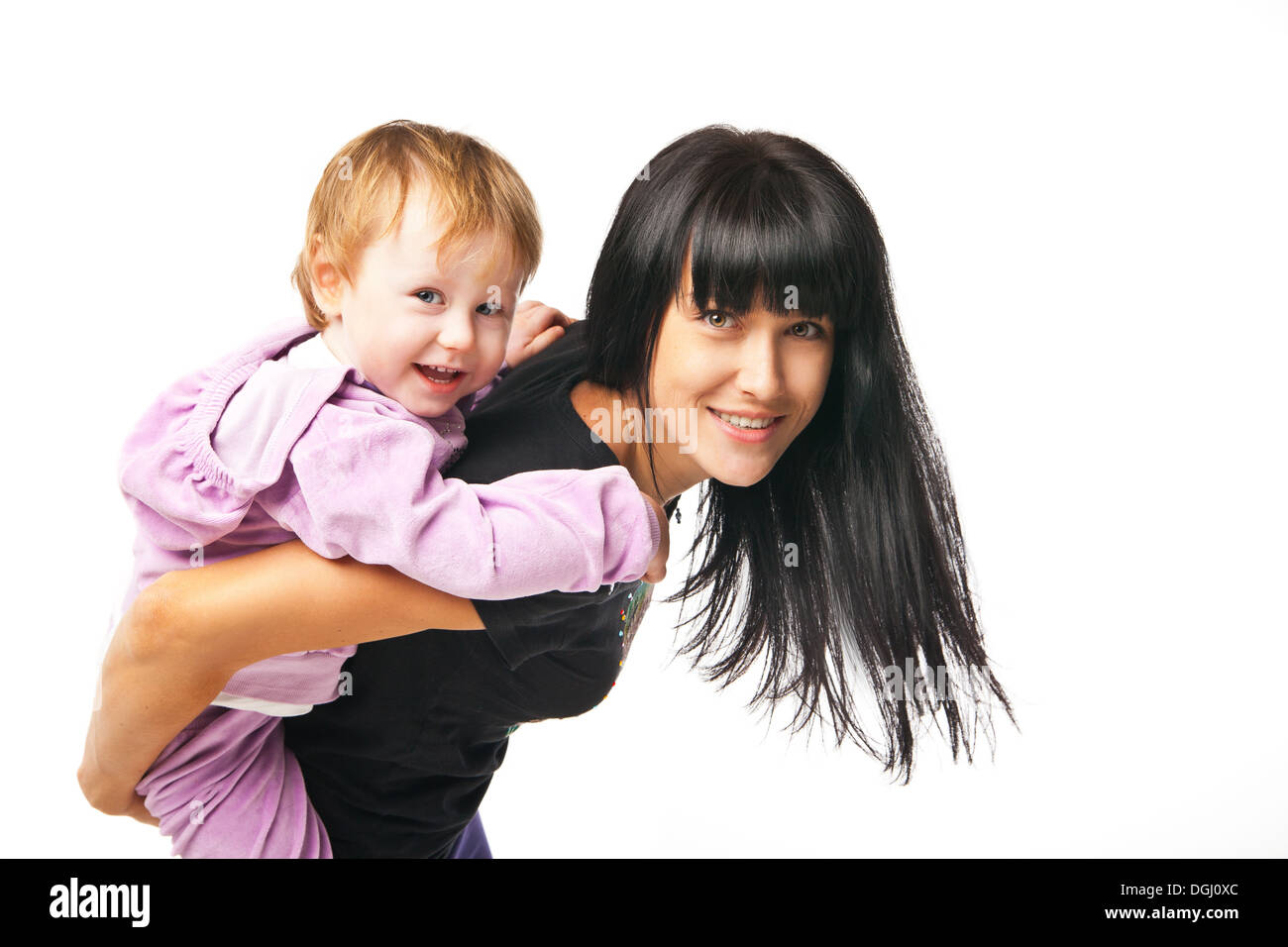 Happy family. Mother holding her baby isolated Stock Photo