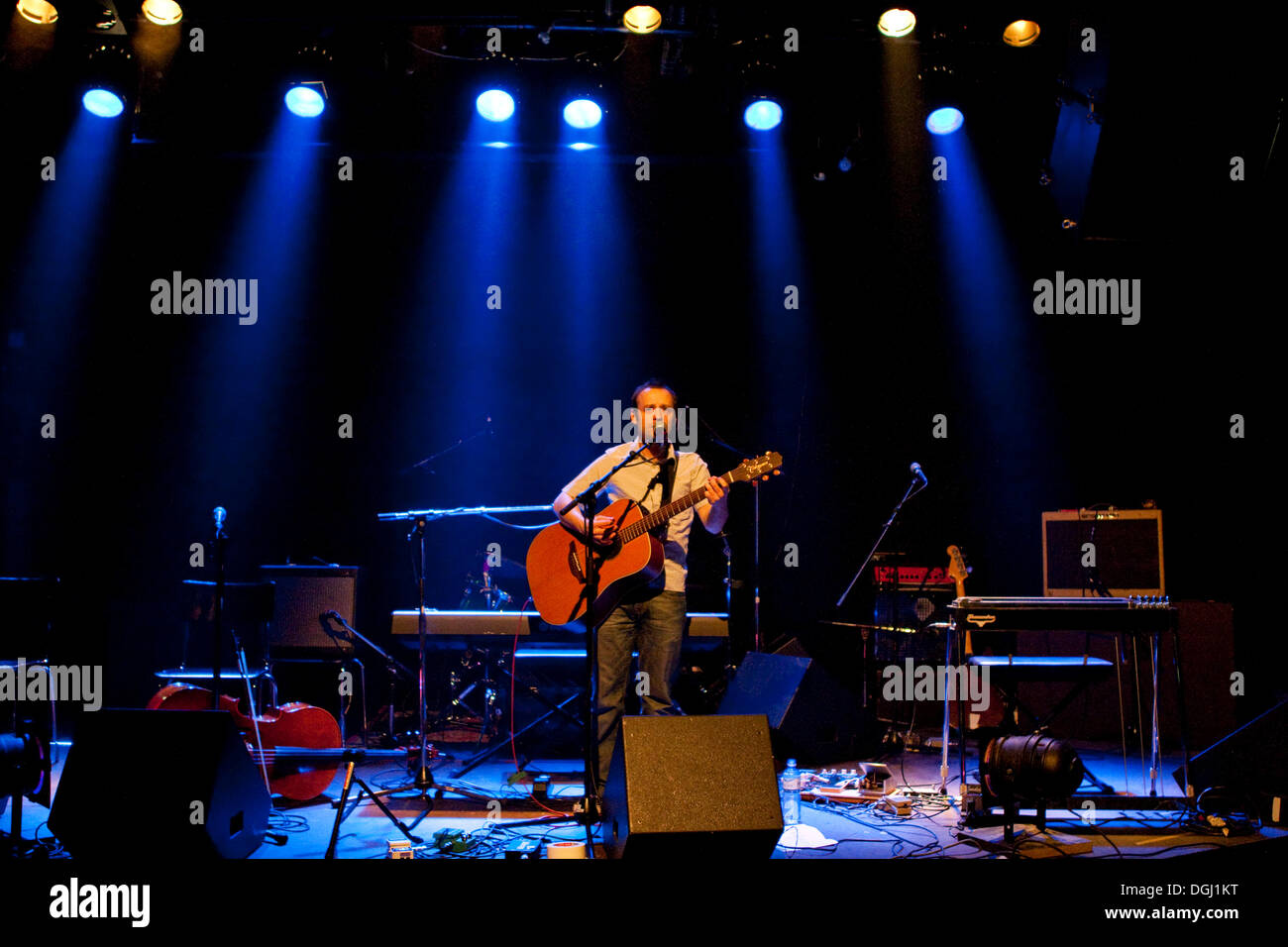 The French singer and songwriter Julien Pras live in the Treibhaus venue, Lucerne, Switzerland Stock Photo