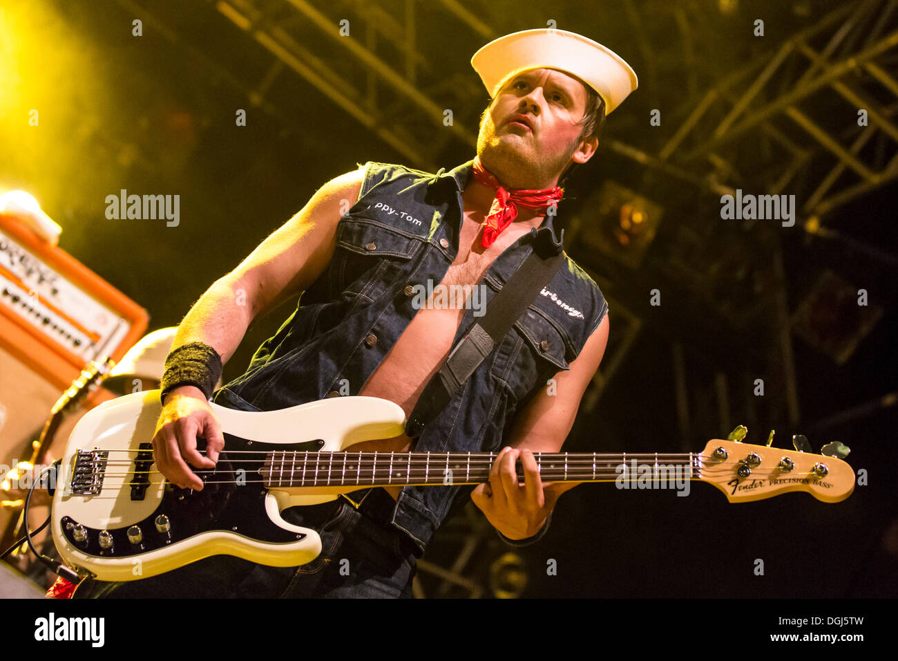 Thomas Seltzer, bassist of the Norwegian heavy metal, rock and punk band Turbonegro performing live at Heitere Open Air in Stock Photo