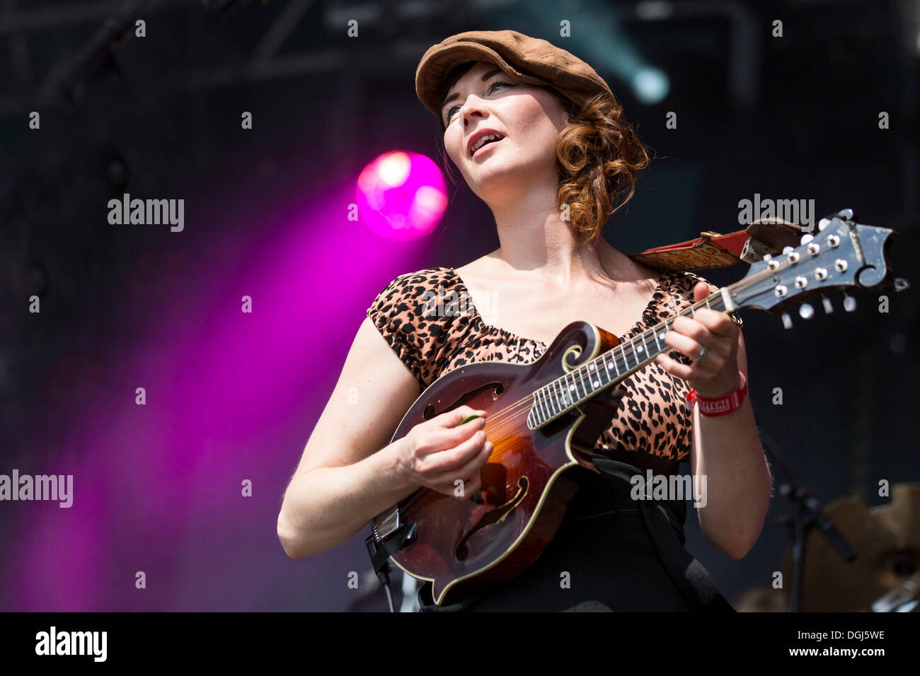 Anne Marit Bergheim with a mandolin from the Norwegian girl band Katzenjammer performing live at Heitere Open Air in Zofingen Stock Photo