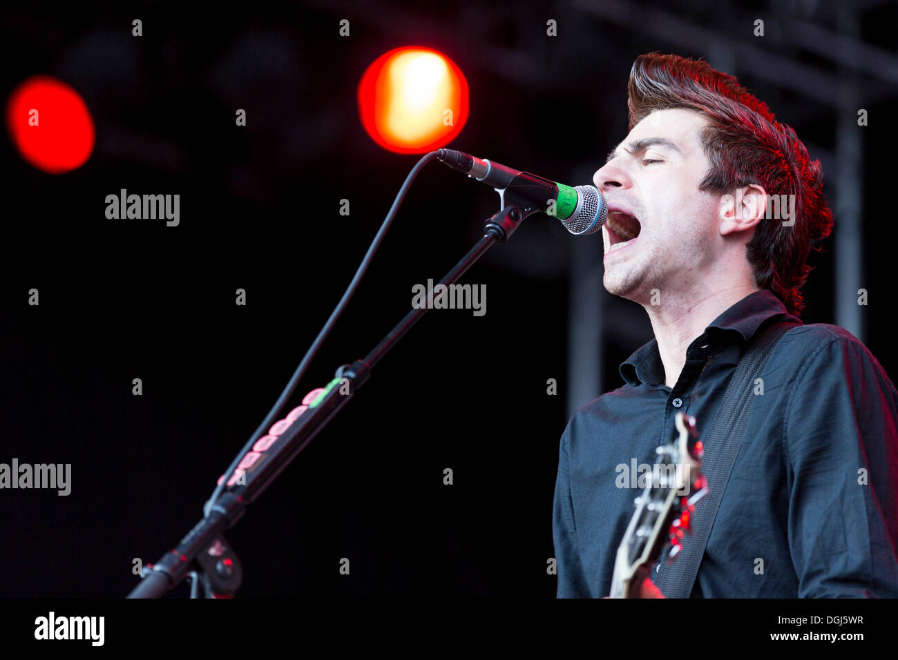 Singer and frontman Justin Sane from the U.S. political punk band Anti-Flag performing live at Heitere Open Air in Zofingen Stock Photo