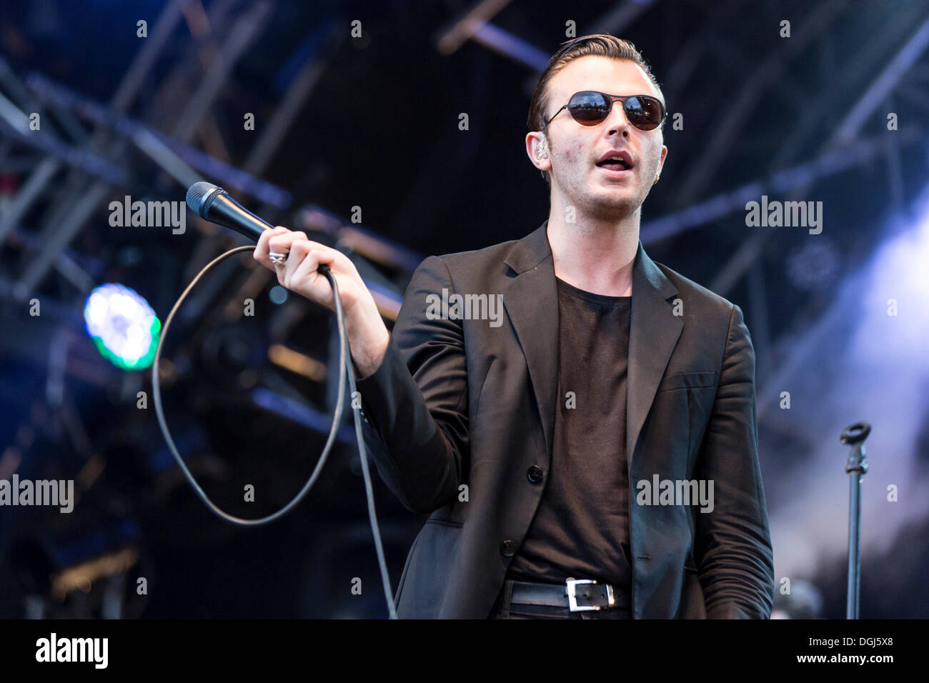 Singer Theo Hutchcraft from the British synthpop band Hurts performing