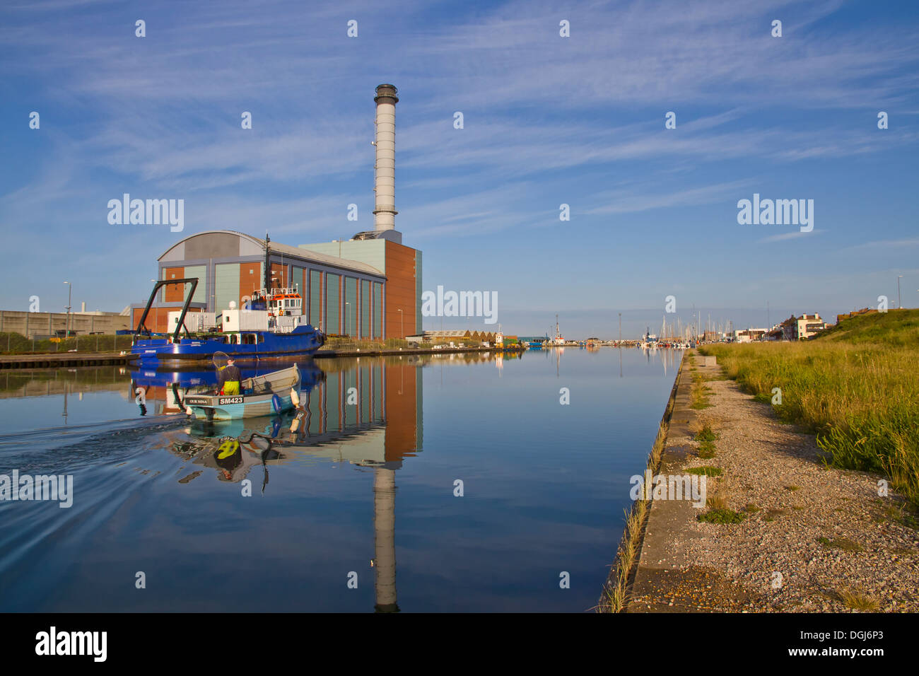 A view toward Shoreham power station and harbour. Stock Photo