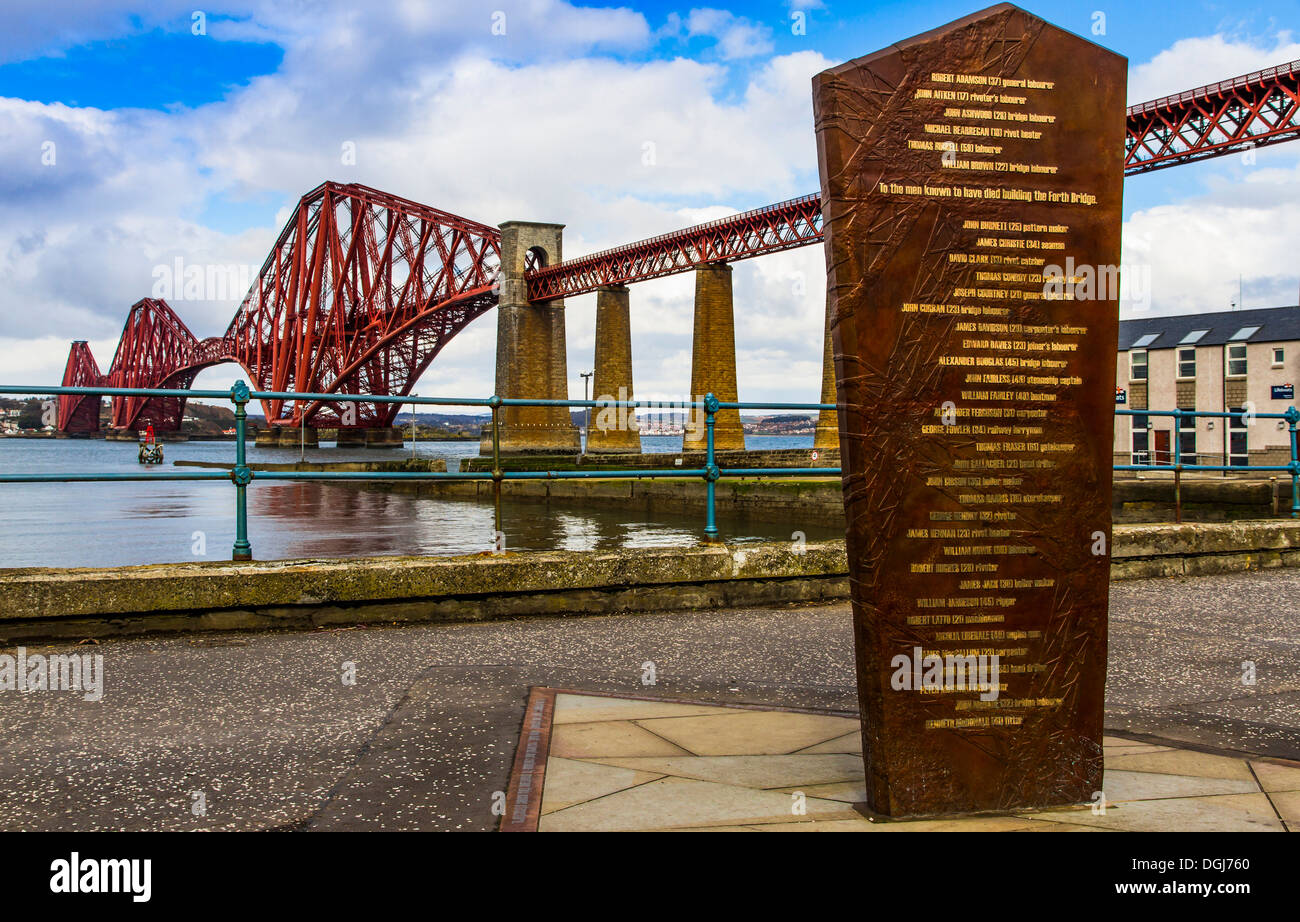 Memorial to the 63 men who lost their lives during the construction of The Forth Bridge. Stock Photo