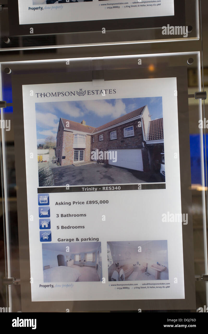 St. Helier Jersey Channel Islands estate agents window display property for  sale Stock Photo - Alamy