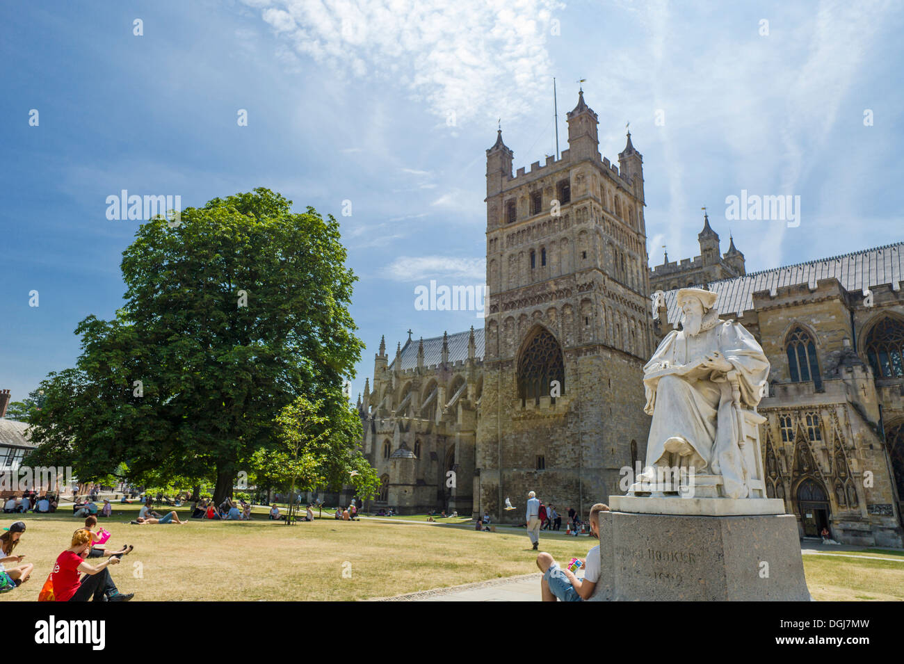 Statue of Richard Hooker in front of Exeter Cathedral. Stock Photo