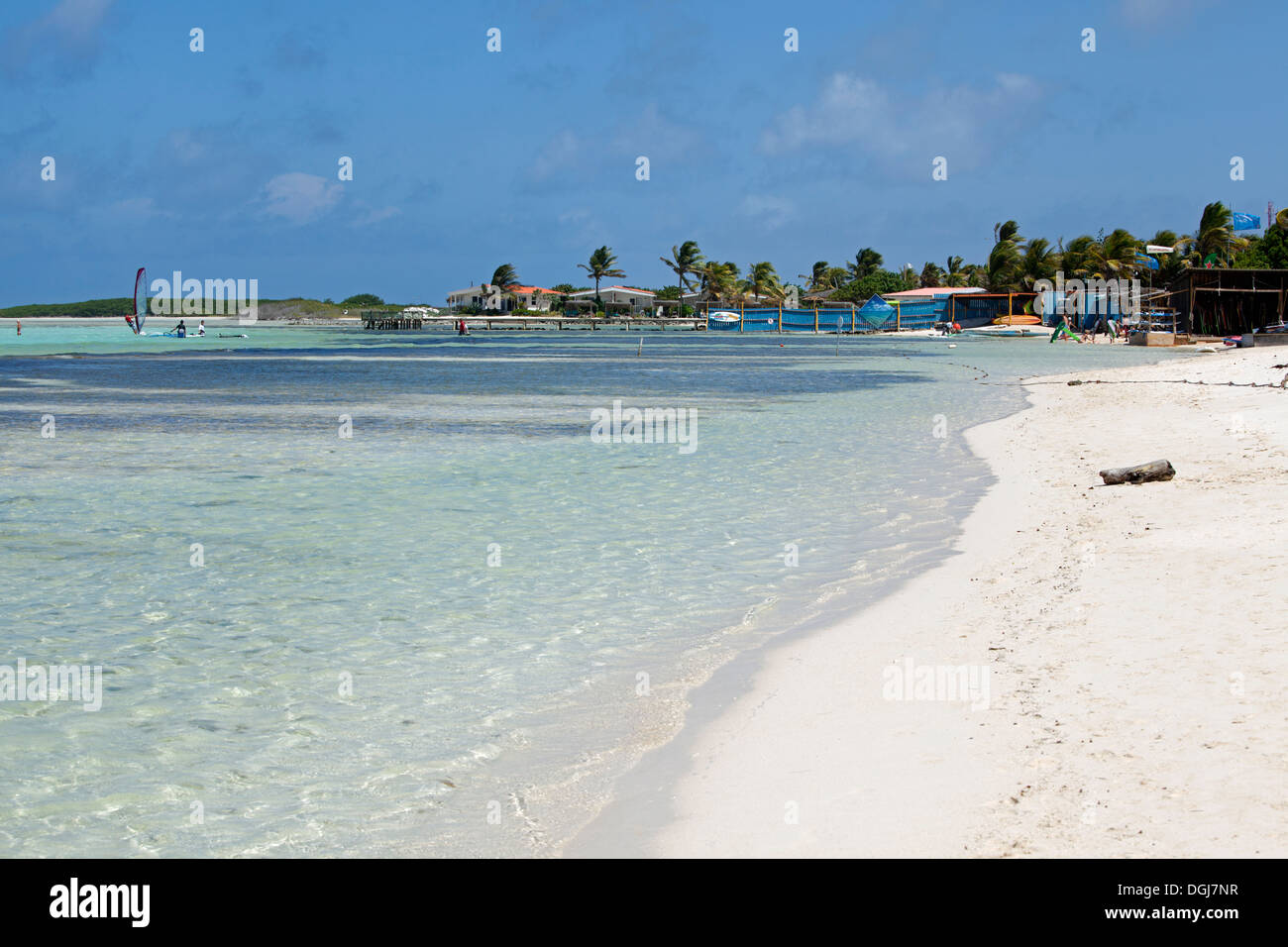 The beach at Lac Bay is a well known windsurfing location. Stock Photo