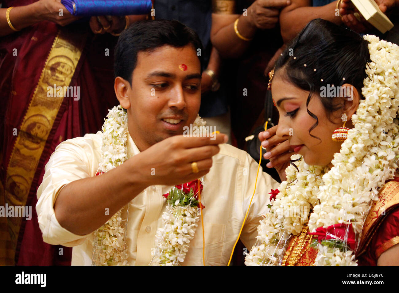 A hindu wedding ceremony in India.Tying the knot Stock Photo