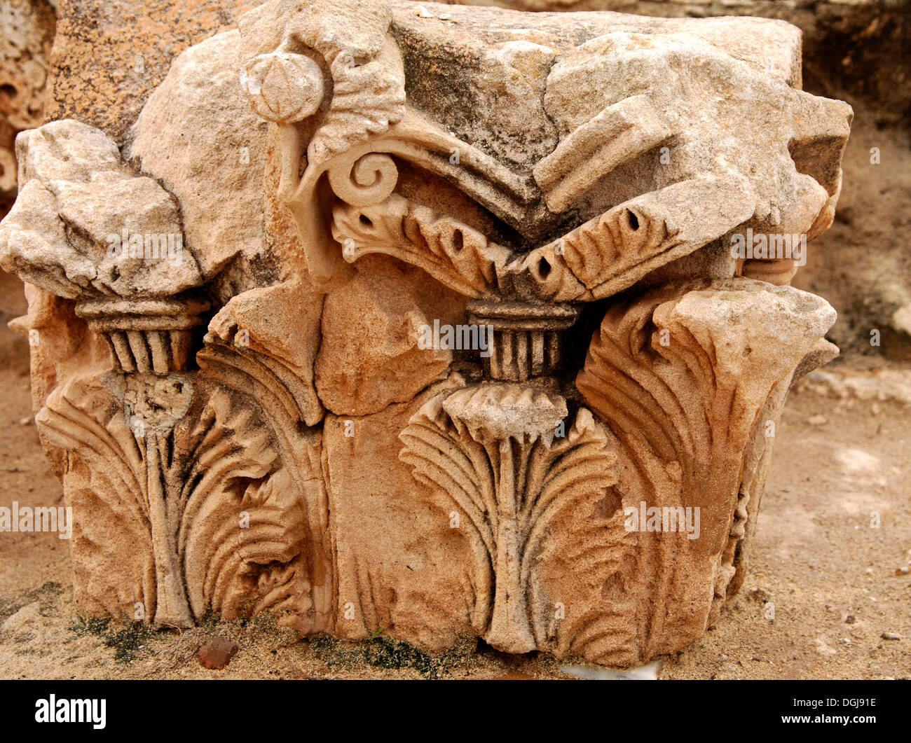 Remains of an ancient frieze, Roman archaeological excavations site