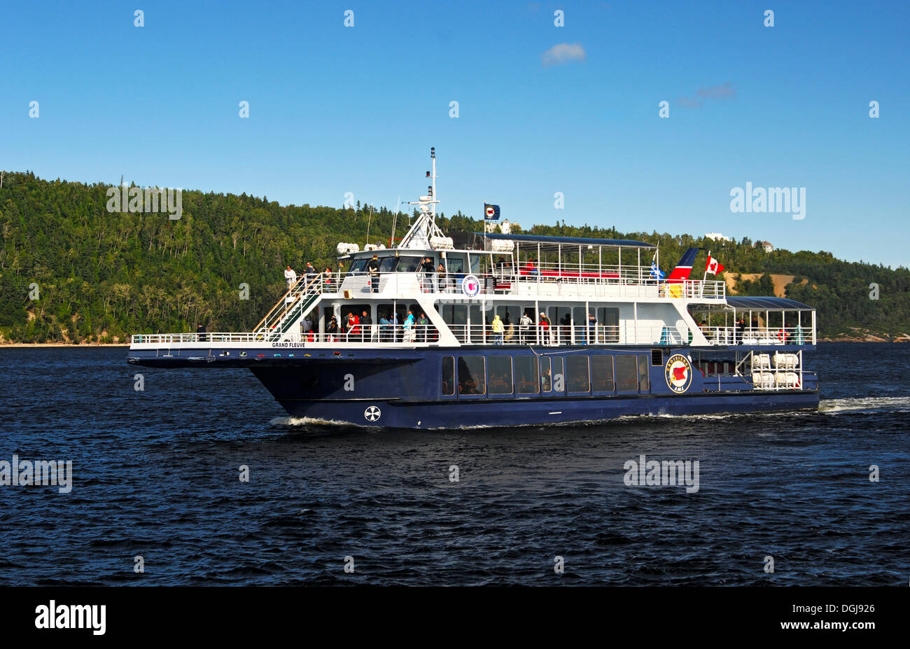 Cruise ship of the Croisières AML company, watching whales on the St. Lawrence River, Tadoussac, Canada Stock Photo