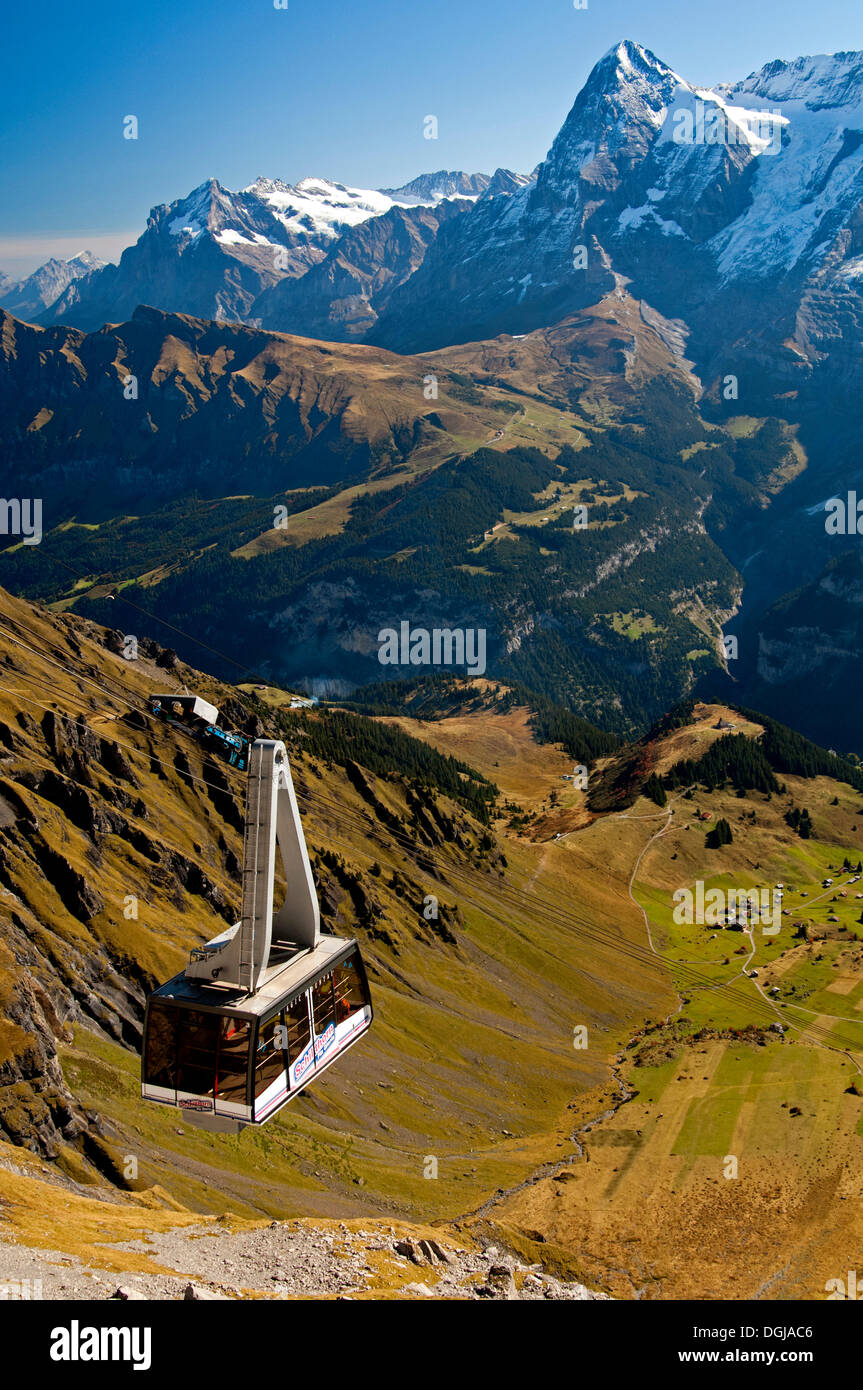 Cabin of the Schilthorn Cableway between the intermediate station of ...