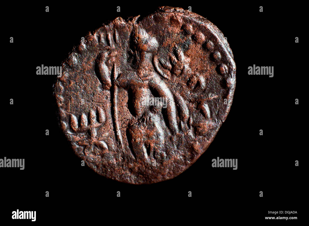 224-651 a d indo-greek sassanian empire coin in studio setting Stock Photo