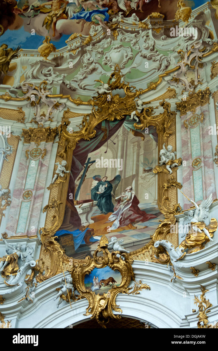 St. Benedict passing Emperor Louis the image of Mary, fresco by Johann Jakob Zeiller in the Abbey Church of St. Mary Stock Photo