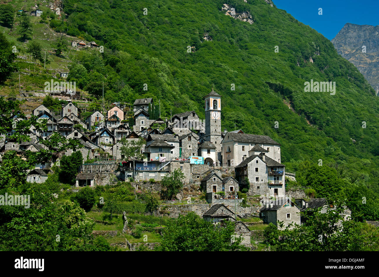 Haufendorf Corippo, smallest municipality in Switzerland Stock Photo ...