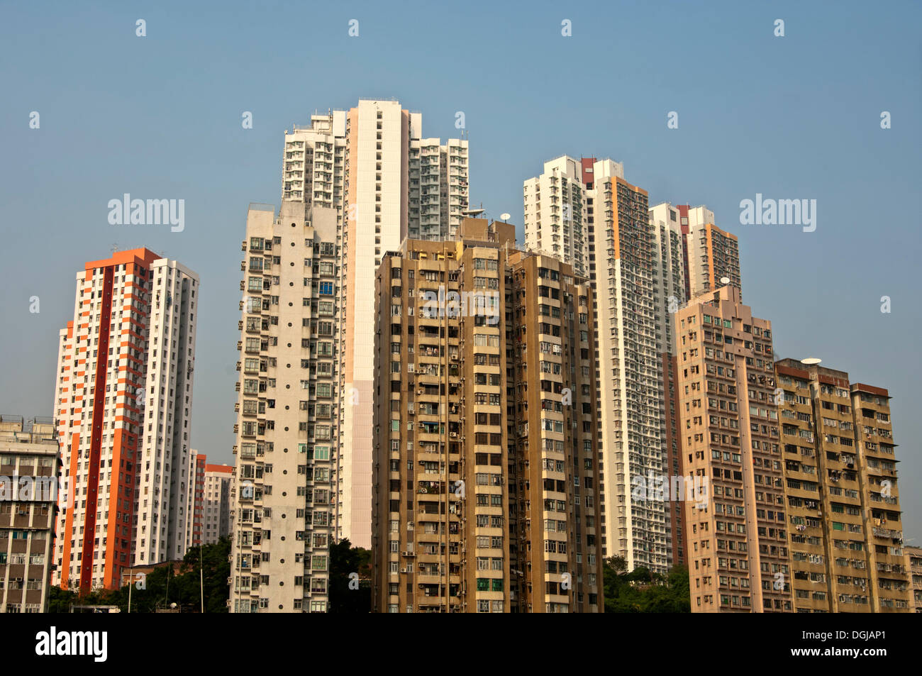 High-rise buildings from different eras at Aberdeen Harbour, Aberdeen, Hong Kong, China Stock Photo