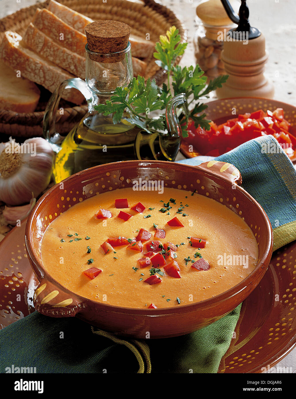 Almond soup with saffron, Spain. Stock Photo