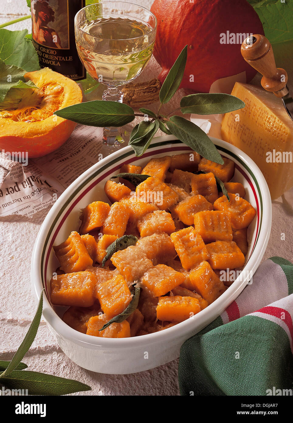 Pumpkin gnocchi gratin, Italy. Stock Photo
