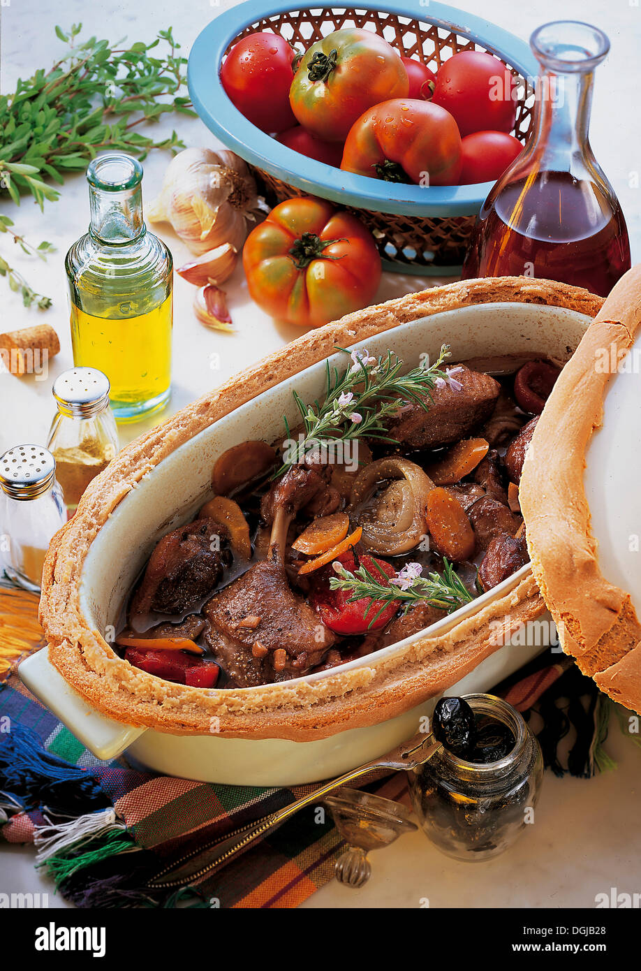 Spicy duck casserole, France. Stock Photo