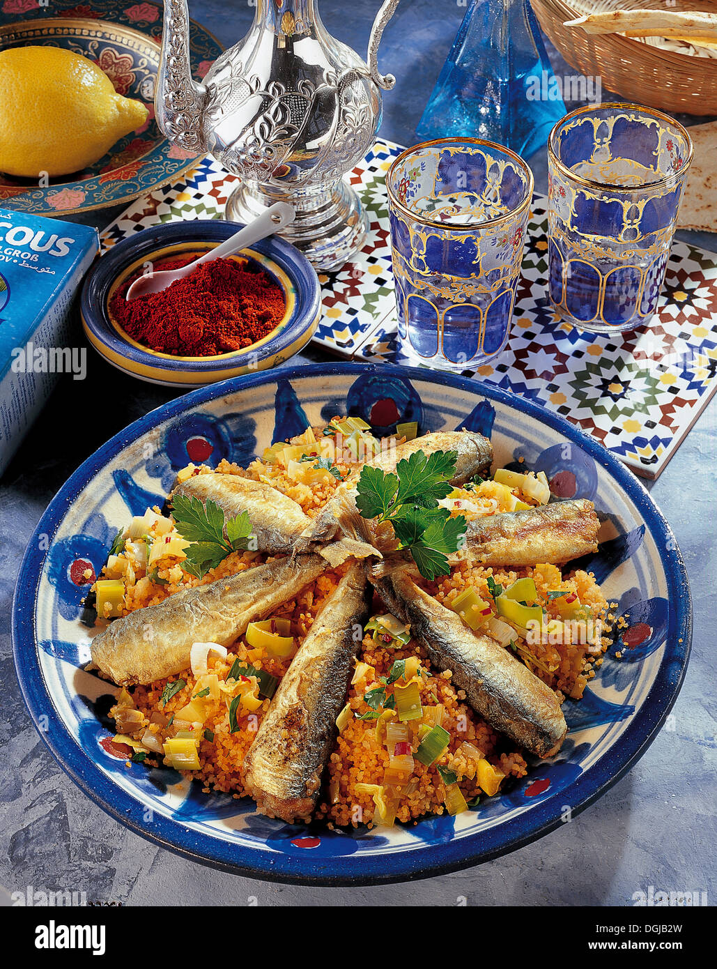 Couscous with sardines, Egypt Stock Photo Alamy