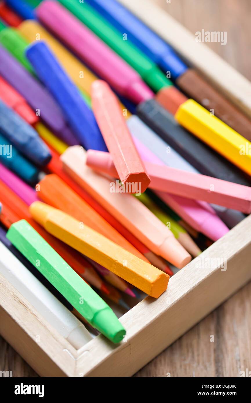 a set of crayons in a box Stock Photo Alamy