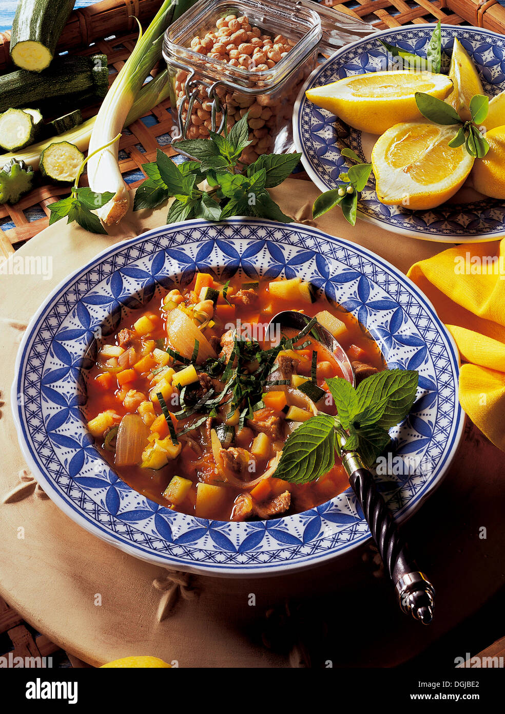 Lamb and vegetables soup, Libya. Stock Photo