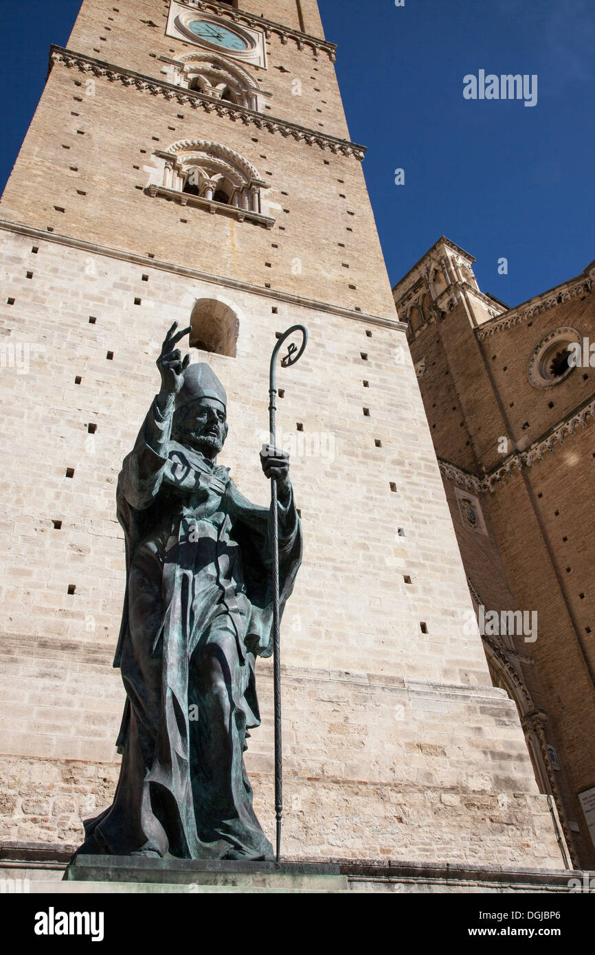 Statue and church tower in Chieti, Abruzzo, Italy Stock Photo