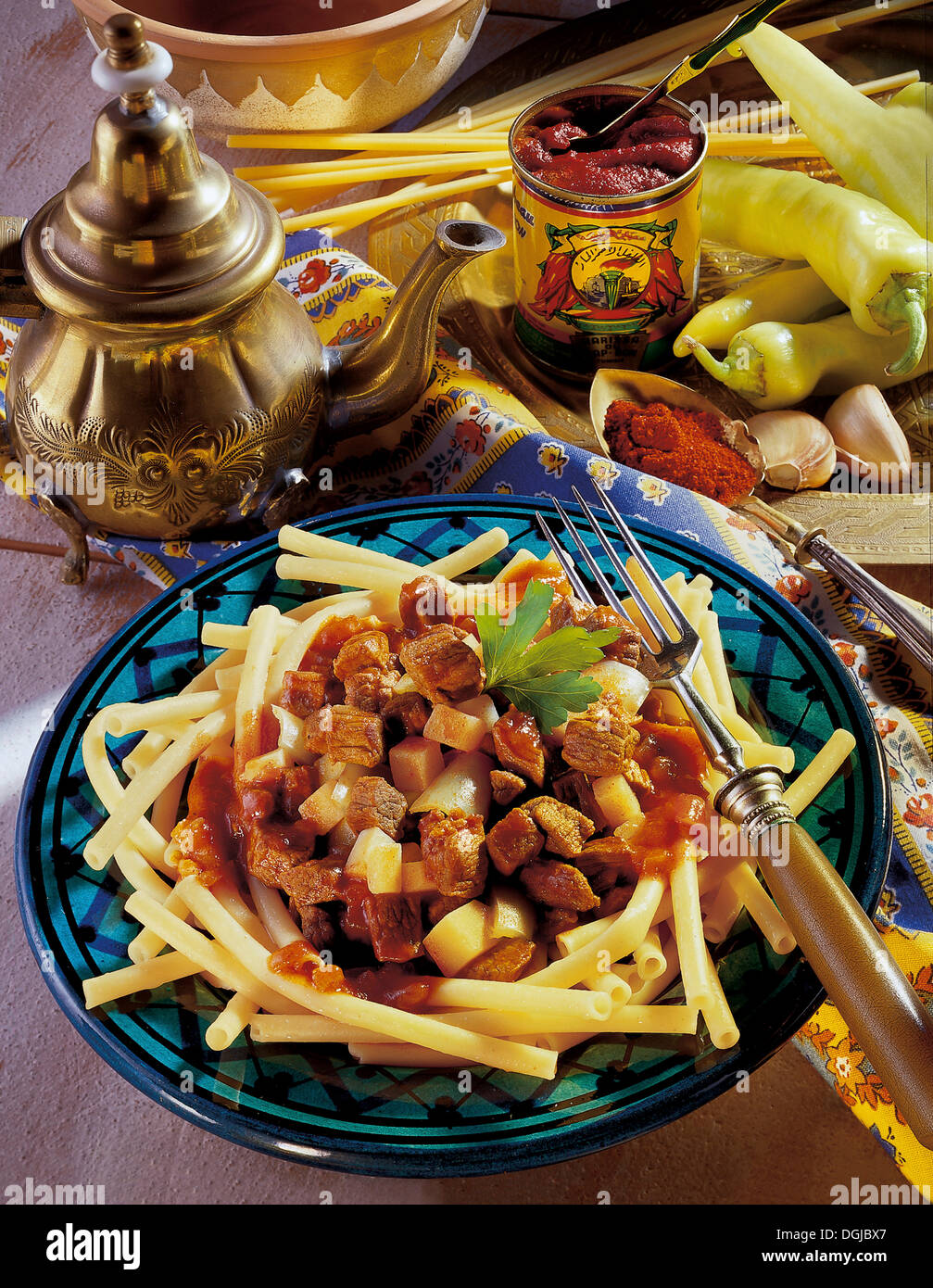 Pasta with beef, Tunisia. Stock Photo