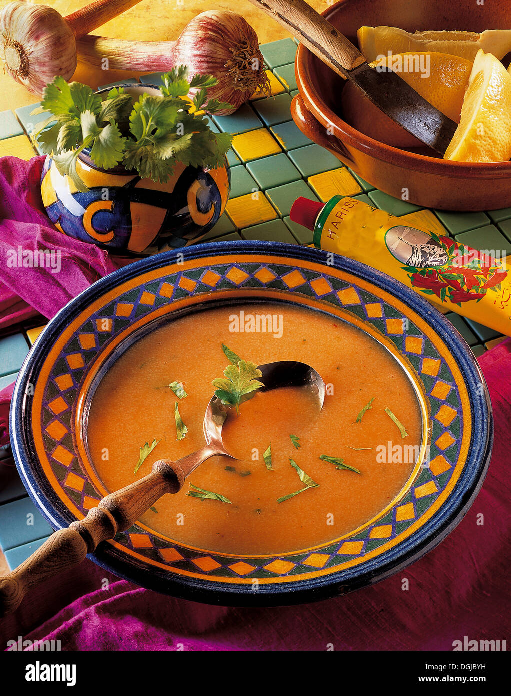 Spicy semolina soup, Tunisia. Stock Photo