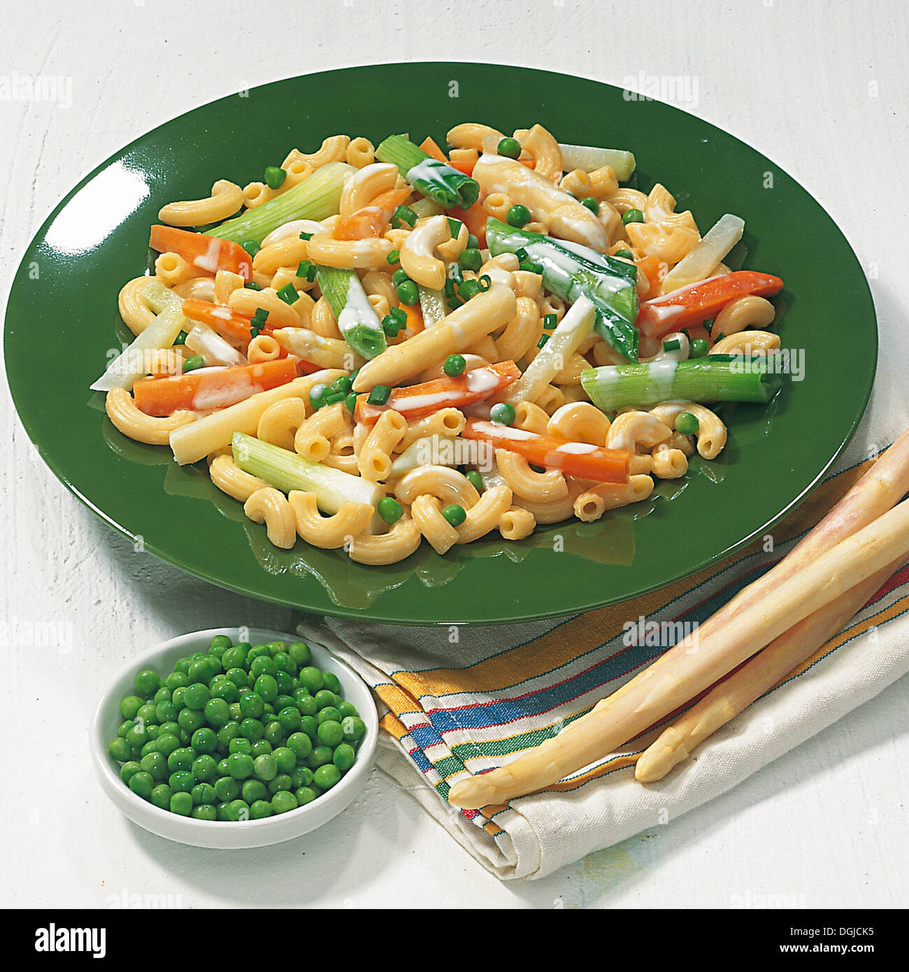 Pasta salad with spring vegetables, Germany. Stock Photo