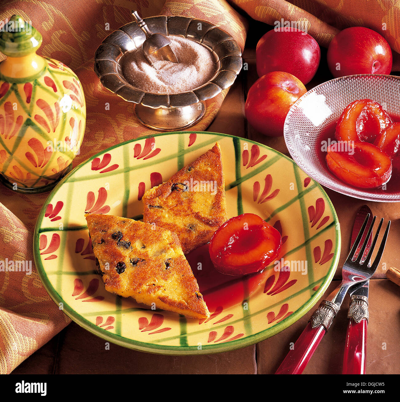 Polenta with plum compote, Italy Stock Photo - Alamy