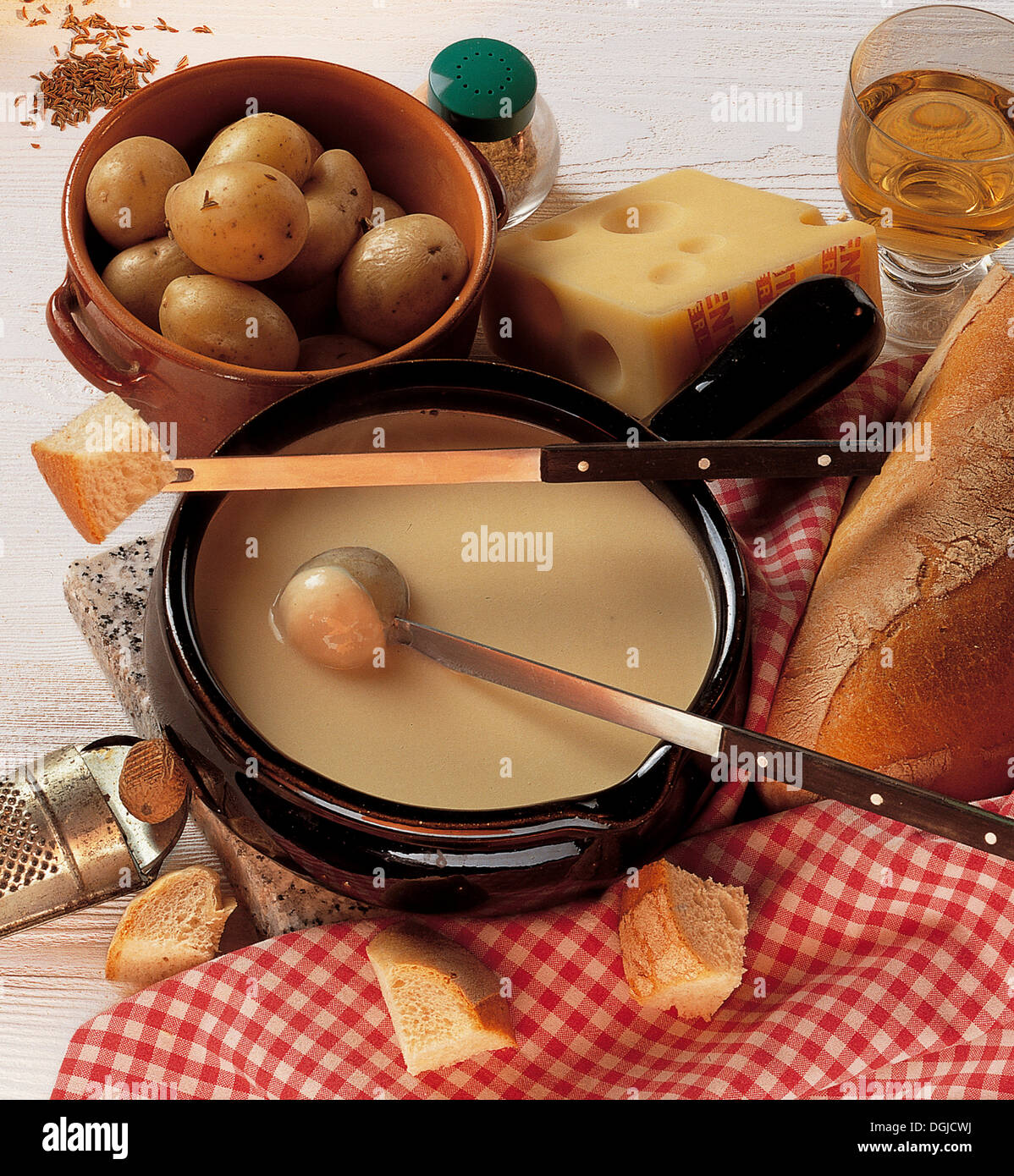 Genevan cheese fondue, Switzerland. Stock Photo