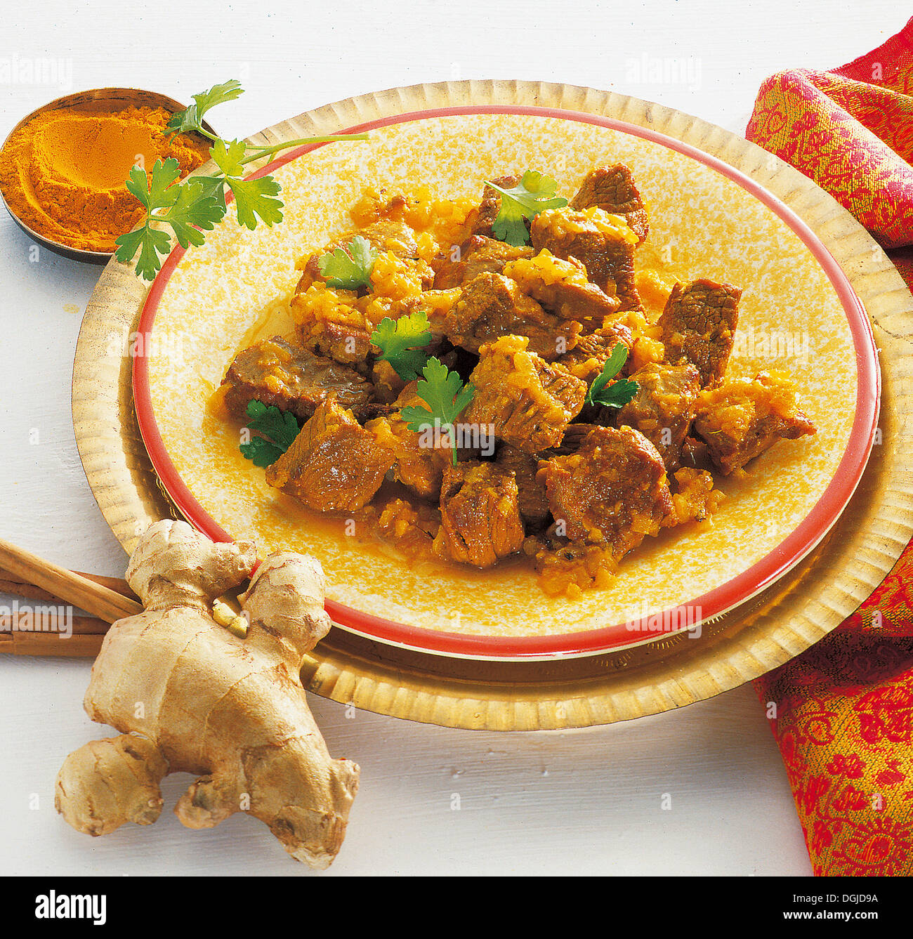 Lamb curry with ginger, India. Stock Photo