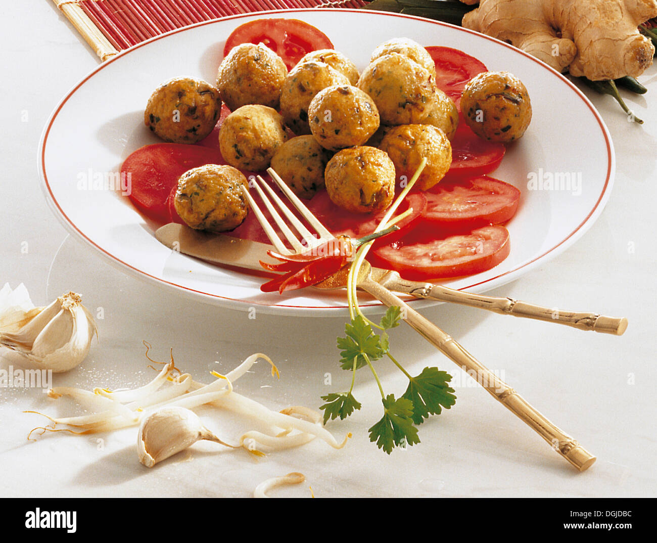 Fish balls with bean sprouts, Indonesia. Stock Photo
